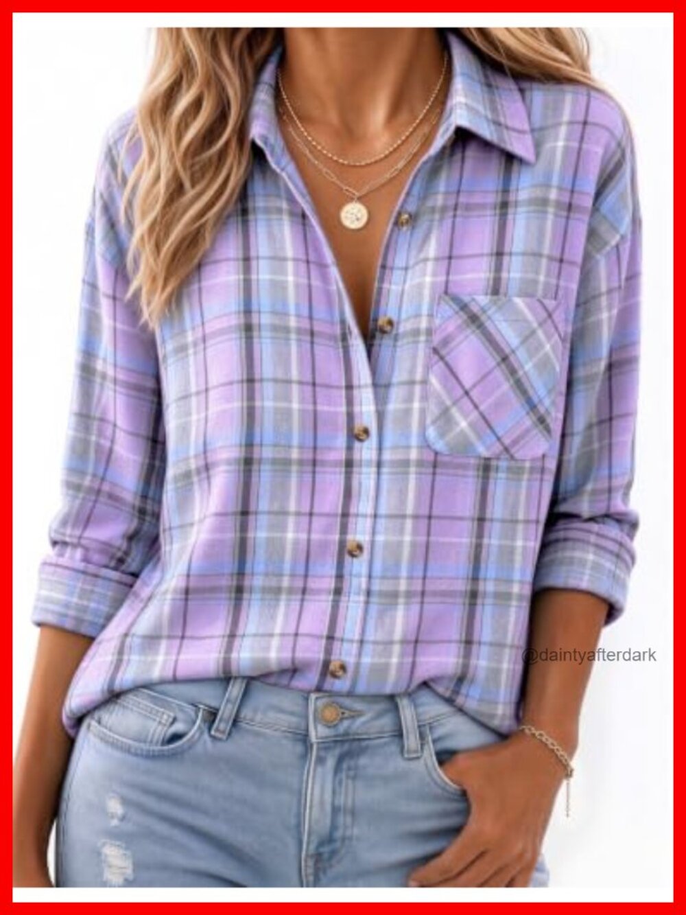 Oversized Flannel Shirt Long Sleeve Button Down Plaid